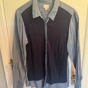 Anthropologie Blue and Chambray Button-Up Shirt, size 14